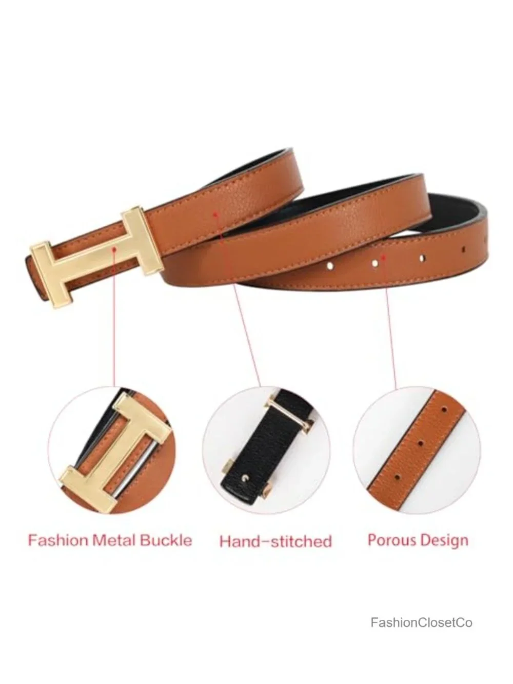 Women's Fashion Leather PU Belt with Gold Buckle Classic Elegant Adjustable